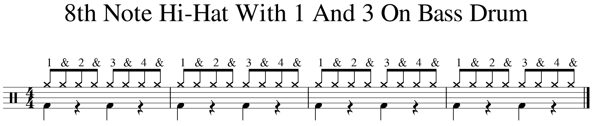 8th Note Hi-Hat Wtih 1 And 3 On Bass Drum image